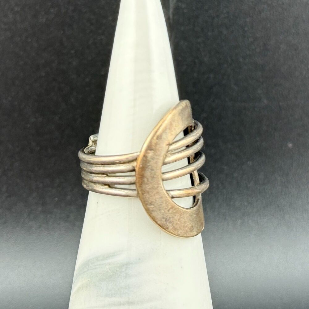 Sterling Silver 925 Round Buckle Ring Size 7.25 Think Open-work Oval Wire Spiral - Picture 4 of 11